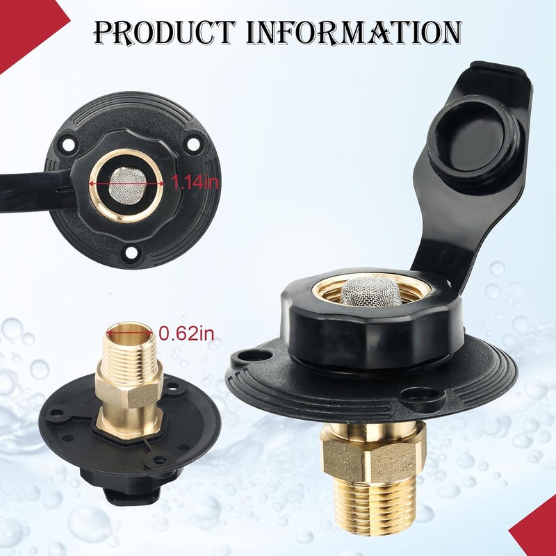 Pongle Rv Water Connection Inlet, Water Fill Inlet Flange Brass with Check Valve for RV, Campers vehicles equipped with water Systems Black 1 Pcs - Image 2